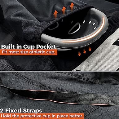 COOLOMG Men Compression Shorts with Athletic Cup Sliding Underwear for Baseball Football MMA Lacrosse Field Hockey Black M - Image 3