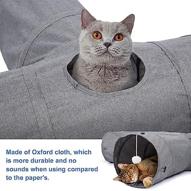 Ownpets Cat Tunnel, Extra Large 3 Way Collapsible Kitty Tunnel Cat Tube with Plush Ball & Feather Toy, Cat Play Tunnel for Large Cat, Kitten, Puppy, Rabbit(12 inches in Diameter) - Image 3