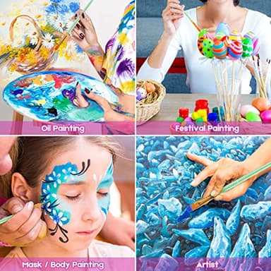 Soucolor Acrylic Paint Brushes Set, 20Pcs Round Pointed Tip Artist Paintbrushes for Acrylic Painting Oil Watercolor Canvas Boards Rock Body Face Nail Art, Halloween Pumpkin Ceramic Crafts Supplies - Image 6