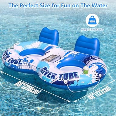 JOSEN Inflatable River Tube Float - 2 Person Heavy Duty River Float, Pool Floats Adult, Lake River Floats Water Tubes for Floating with Removable Cooler & Cupholders for Summer Relaxation - Image 5