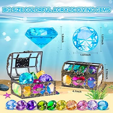 Diving Gem Pool Toy 10PCS DISHIO Big Colorful Diamond Diving Toy with Treasure Box Chest Pirate Pool Toys for Kids Toddlers Underwater Sinking Dive Gemstone for Swimming Bath Birthday Party Decoration - Image 2