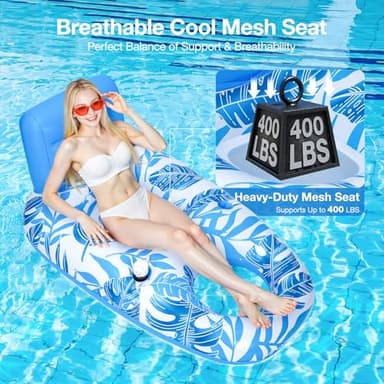[2025 New Upgraded] Inflatable Pool Float Adult, Pool Lounger Float Raft Floating Chair Water Floaties with Headrest & Cup Holder, Adult Heavy Duty Pool Floaties for Swimming Pool, Lake, Beach Party - Image 4