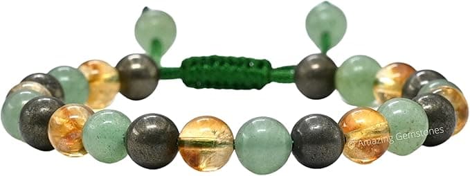 Amazing Gemstone Money Wealth Success Bracelet - Pyrite Green Aventurine Citrine Bracelet Set for Healing Calming Anxiety Stress Relief Gifts Pulseras Para Hombres Mujer Stocking Stuffer (Adjustable - Image 1