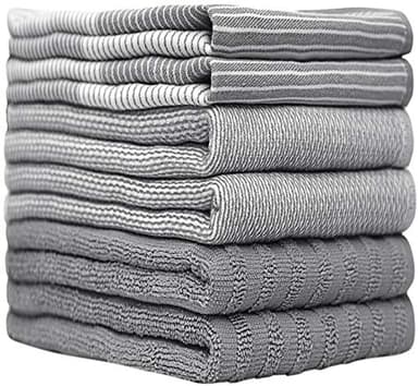 Premium Kitchen Towels (20”x 28”, 6 Pack) | Large Cotton Kitchen Hand Towel | Flat & Terry Dish Cloths | Highly Absorbent Tea Towels Set with Hanging Loop | Gray - Image 2