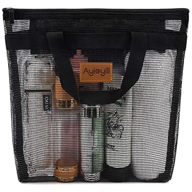 Ayieyill Shower Caddy Portable, Mesh Shower Caddy Tote Bag Quick Dry Hanging Toiletry and Bath Organizer for College Dorm, Gym, Beach, Travel or Camping with Zipper (Black) - Image 1