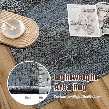 RUGSURE Washable Area Rug - 1/6 Thick - Stain & Water Resistant Non-Slip - Resistant Rug for Living Room, Bedroom, Nursery, Pet & Child Friendly, Vintage Charm Area Rugs (Darkgrey+Bule, 9' x 12') - Image 6