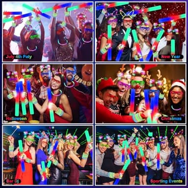 OLUPP 282 PCS Glow in the Dark Party Supplies, 18 Foam Sticks, 18 LED Glasses, 200 Glow Sticks, 30 Finger Lights, 8 Bunny Ear Headband and 8 LED Cat Ear Headband for Wedding,Birthday,Concert,New Year - Image 2