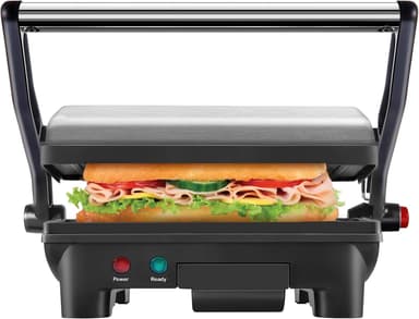 Chefman Electric Panini Press Grill, Compact 2-Slice Sandwich Maker, Non-Stick Coated Plates, Opens 180 Degrees, Dishwasher Safe, Removable Drip Tray, Stainless Steel/Black - Image 2