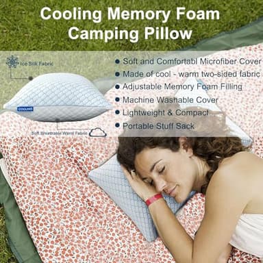 Gehannah Travel Pillow - Large 2 Pack Compressible Camping Pillow for Sleeping - Shredded Memory Foam with 2 Storage Bags - Supportive for Adults, Kids, Outdoor, Backpacking, Hiking Gear - Image 2