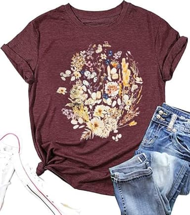 Mama Floral Shirt for Women Mom Vintage Boho Wild Flowers Graphic Cottagecore Gardening Tops Mother's Day Tee(DRD31MAF,Large)
