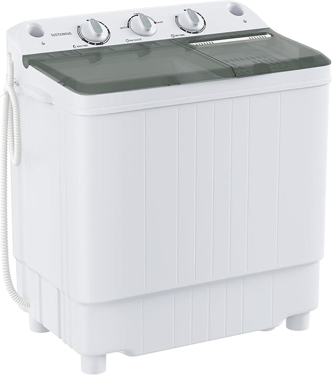 Portable Washing Machine, Twin Tub 9.9 Lbs Capacity, Washer(7.7 Lbs) and Spinner(2.2 Lbs) Combo, Mini Compact Laundry Washer for Home, Apartment, Camping, RVs and Dorms, Black/White - Image 1