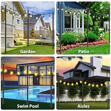10Ft String Light Poles 4 Pack,Light Poles for Outside Lights,Outdoor with Fence Brackets Hanging Lights,Metal Stand Deck Patio Backyard - Image 2