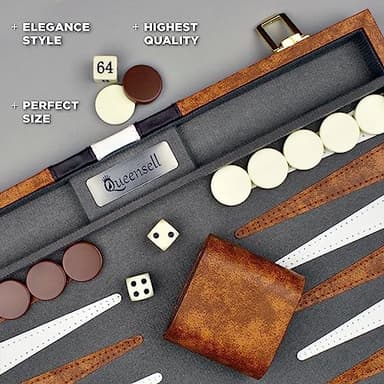 Large Backgammon Sets for Adults - Classic Board Games for 2 Players Adults and Kids - Premium Backgammon Set 15 inch Board and 32 Backgammon Pieces in Quality PU Leather Case - Gift for Man - Image 5