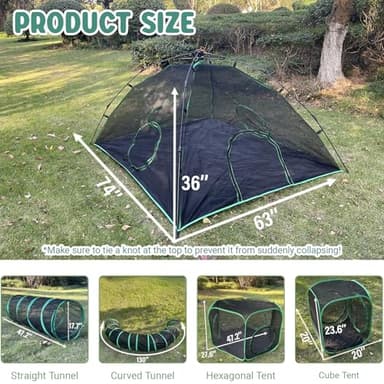 Pawtenda 6-in-1 Cat Tents for Outside, Portable Outdoor Cat Enclosures for Indoor Cats, Pet Play Cage with Tunnels for Outside, Outdoor Catio, Pet Playpen Including 3 Tents and 3 Tunnels - Image 2