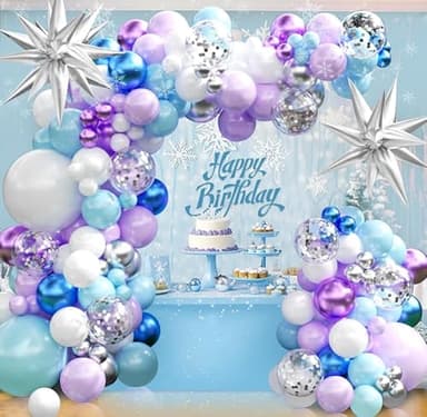 KARLURE Purple and Blue Balloon Arch Garland Kit, Blue Purple White Silver Confetti Balloons for Birthday Party Baby Shower Winter Wonderland Party Anniversary Decorations - Image 1
