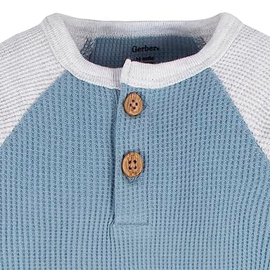 Gerber Baby Boy's 2-Pack Long Sleeve Henley Onesies, Blue and Heather Grey - Image 4