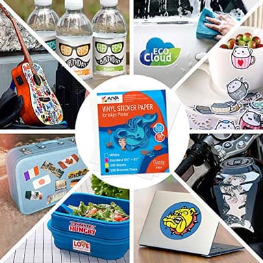 Printable Vinyl Sticker Paper - Waterproof Decal Paper for Inkjet Printer - 100 Self-Adhesive Sheets - Glossy White - Standard Letter Size 8.5"x11" - Image 4