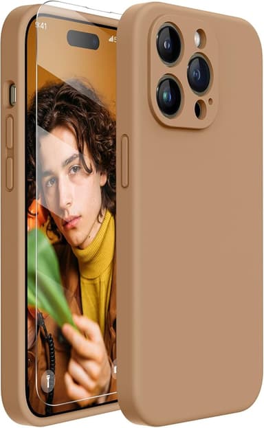 Miracase Designed for iPhone 14 Pro Max Phone Case with Screen Protector,[Upgraded Enhanced Camera Protection],Shockproof Liquid Silicone Case with Microfiber Lining,6.7 inch, Chocolate - Image 1