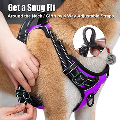 PoyPet No Pull Dog Harness, Reflective Comfortable Vest Harness with Front & Back 2 Leash Attachments and Easy Control Handle Adjustable Soft Padded Pet Vest for Small to Large Dogs (Purple,M) - Image 5