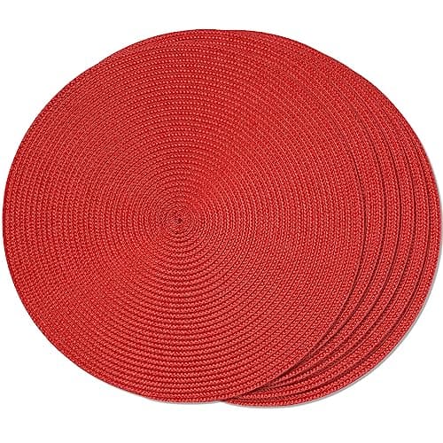 FunWheat Round Braided Placemats Set of 6 Place Mats for Dining Tables Woven Washable Non-Slip Table mats Small 13 inch(S Red, 6pcs) - Image 1