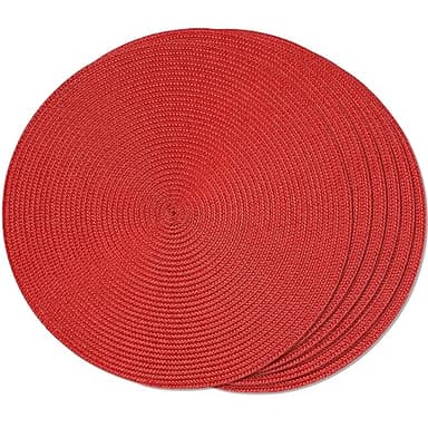 FunWheat Round Braided Placemats Set of 6 Place Mats for Dining Tables Woven Washable Non-Slip Table mats Small 13 inch(S Red, 6pcs) - Image 1