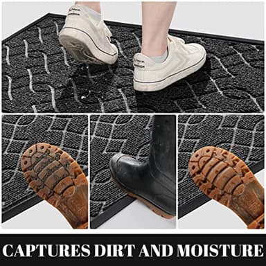 Yimobra Large Door Mat 36x24, All-Season Waterproof Doormat Outdoor Entrance, Heavy Duty Non-Slip Outside Door Mat for Garage Patio Proch Entryway Indoor, Easy Clean, Black Gray - Image 4