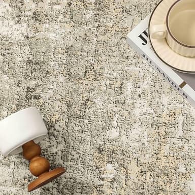 PureCozy Machine Washable Area Rug 8x10 Beige Gray Large Living Room Indoor Accent Rug Neutral Modern Abstract Low Pile Carpet Non Slip Distressed Throw Rug Bedroom Office Dining Room - Image 7