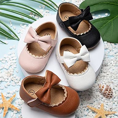 Meckior Infant Baby Girls Bowknot Mary Jane Flats Shoes Toddler Princess Wedding Dress Shoe Newborn Soft Rubber Sole Crib Sneaker Shoes - Image 2