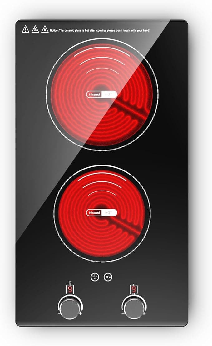 VBGK Electric Cooktop,110V 2400W Electric Stove Top with Knob Control,9 Power Levels, Kids Lock & Timer,LED touch control,Overheat Protection Electric stove,24 Inch desktop 2 burner - Image 1