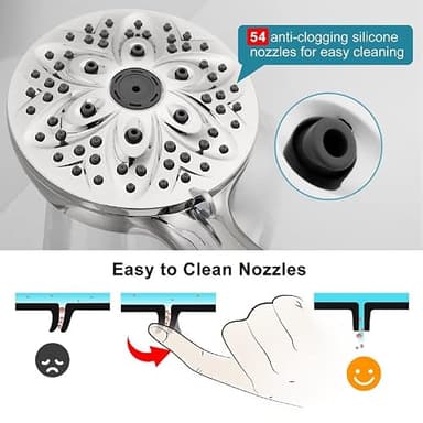 6-Setting Shower Head with Handheld, JDO High Pressure Hand held Shower Head, 4.7 Inch Chrome Detachable Showerhead Set with 59 Inch Stainless Steel Hose and Adjustable Showerhead Holder - Image 6