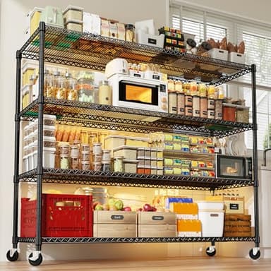 REIBII 60''W Storage Shelves 2399LBS Garage Shelving Heavy Duty with Wheels & Feet, 4 Tier Wire Shelving Adjustable Metal Shelving for Pantry Garage Kitchen Commercial Industrail, 60"W x 18"D x 65.5"H - Image 5