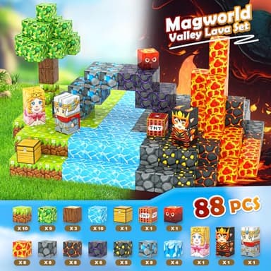 IGIVI Magnetic Blocks - Build Mine Magnet World Lava Valley Set, 1" Magnetic Cube Building Toys for Kids Ages 3+, Montessori Sensory Toys for Toddlers, Creative Game Themed Toy Gifts for Boys & Girls - Image 6