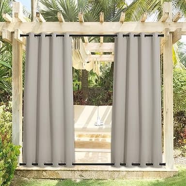 NICETOWN 2 Panels Outdoor Curtains for Patio Waterproof 108 inches Long, Windproof Thermal Insulated Top & Bottom Grommet Blackout Outdoor Drapes Cold & Heat Blocking for Porch, Natural, W52 x L108 - Image 2