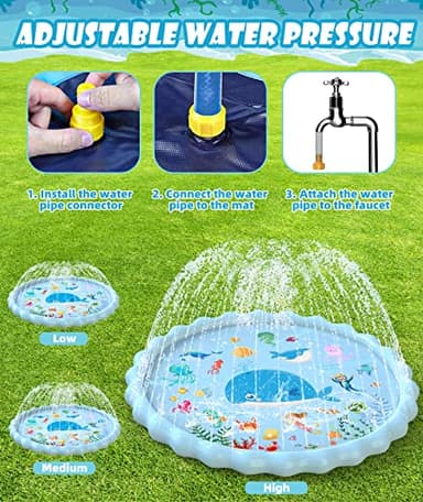 EPN Splash Pad, Extra Large Sprinkler Play Mat Fun for Kids, Thicker Summer Outdoor Water Toys Toddler Pool for 3-12 Years Old Children Boys & Girls (102.3") - Image 6