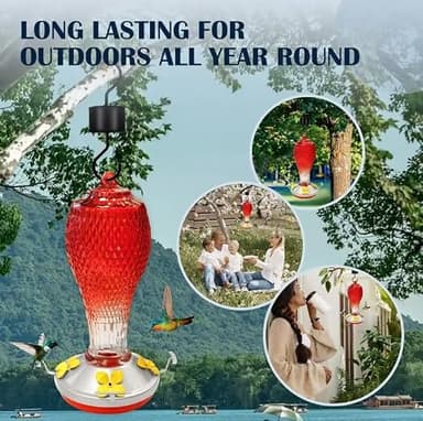 Hummingbird Feeder for Outdoors,17 OZ Glass Humming Bird Feeder for Garden Decor,Four Flowers Feeding Ports,Leak Proof,Ant Moat Included,Humming Gifts for Women - Image 7