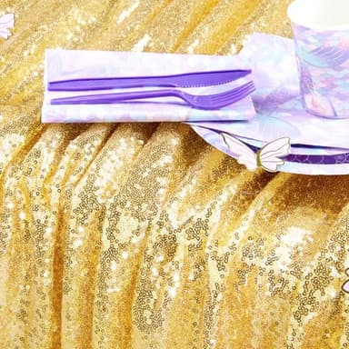 QueenDream 90x132inch Rectangle Sparkly Gold Sequin Tablecloth Wedding Glitter Tablecloth for Birthday Party Decor - Image 3