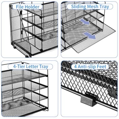 OPNCIE Desk Organizers and Accessories, 4-Tier Paper Letter Tray File Organizer, Office Desk Accessories, Desktop Organizer for Office Supplies, Black - Image 7