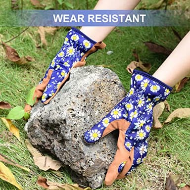Womens Gardening Weeding Gloves, Leather Garden Glove for Women Thorn Proof No Stab for Digging, Planting,Pruning (Medium, Dark Blue) - Image 2
