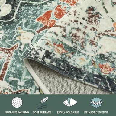 Lahome Bohemian Floral 2'8" x 8' Washable Hallway Runner Rug, Non Slip Kitchen Carpet Runners, Turkish Soft Pet Friendly Stair Mat for Bathroom Laundry Room Sunroom, Teal - Image 7