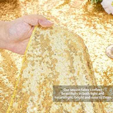 QueenDream 90x132inch Rectangle Sparkly Gold Sequin Tablecloth Wedding Glitter Tablecloth for Birthday Party Decor - Image 2