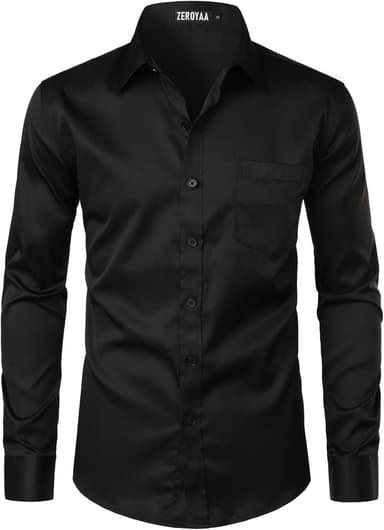 ZEROYAA Men's Urban Stylish Casual Business Slim Fit Long Sleeve Button Up Dress Shirt with Pocket - Image 2
