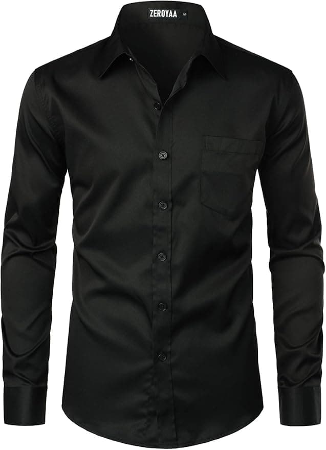 ZEROYAA Men's Urban Stylish Casual Business Slim Fit Long Sleeve Button Up Dress Shirt with Pocket - Image 1