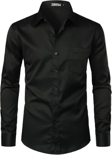 ZEROYAA Men's Urban Stylish Casual Business Slim Fit Long Sleeve Button Up Dress Shirt with Pocket - Image 1