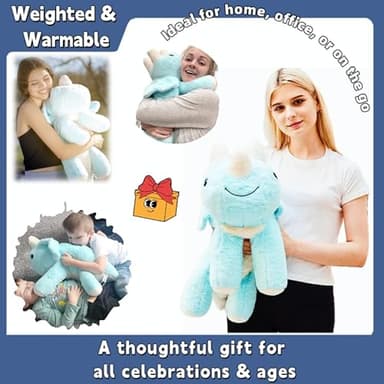 uoozii 24" | 5 Pounds Blue Dinosaur Weighted Stuffed Animals with Unscented Microwavable Heating Pad, Cute Coolable Heatable Weighted Plush Warm Gift for Kids & Adults - Image 7