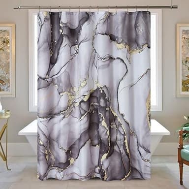YOSTEV Black Gold Marble Shower Curtain Set, Abstract Marbled Shower Curtains for Bathroom Décor with 12 Metal Hooks, Luxury Modern Waterproof Bath Accessories, 72 x 84 Inch - Image 1