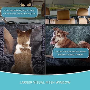 Dog Car Seat Cover for Back Seat | Mesh Window & Safety Belt | 100% Waterproof Dog Hammock for Safe Travel with Side Door Protectors | Non-Slip, Scratchproof Pet Rear Seat Cover for Car, SUV,Truck - Image 4