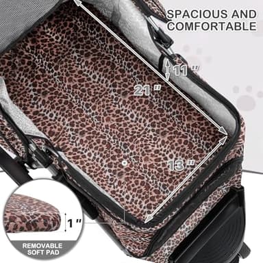 MoNiBloom 3 Wheels Pet Dog Cat Stroller for Small Medium Dogs Cats, Lightweight Foldable Jogger Stroller w/Storage Basket & Cup Holder, Leopard Print - Image 11