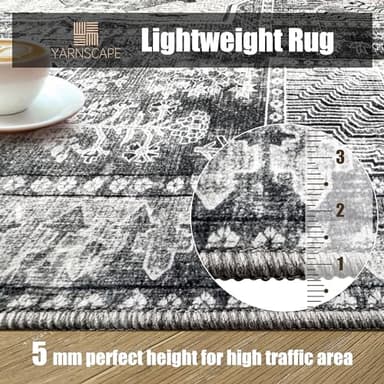 YARNSCAPE Vintage 9' x 12' Washable Area Rug - Stylish Indoor Rug for Living, Dining or Bedroom - Lightweight Carpet with Non-Slip Backing - Foldable for Easy Placement and Maintenance - Grey - Image 7