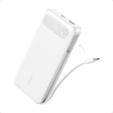 Anker Power Bank, 20,000mAh Travel Essential Portable Charger with Built-in USB-C Cable, 3-Port 87W Max Fast Charging Battery Pack, for MacBook, iPhone 16/15 Series, Samsung, Switch, and More - Image 1