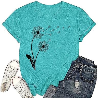 Dandelion T Shirts for Women Flower Graphic Tees O Neck Short Sleeve Cute Summer Blouse Causal T Shirts (Mint Green, S) - Image 1